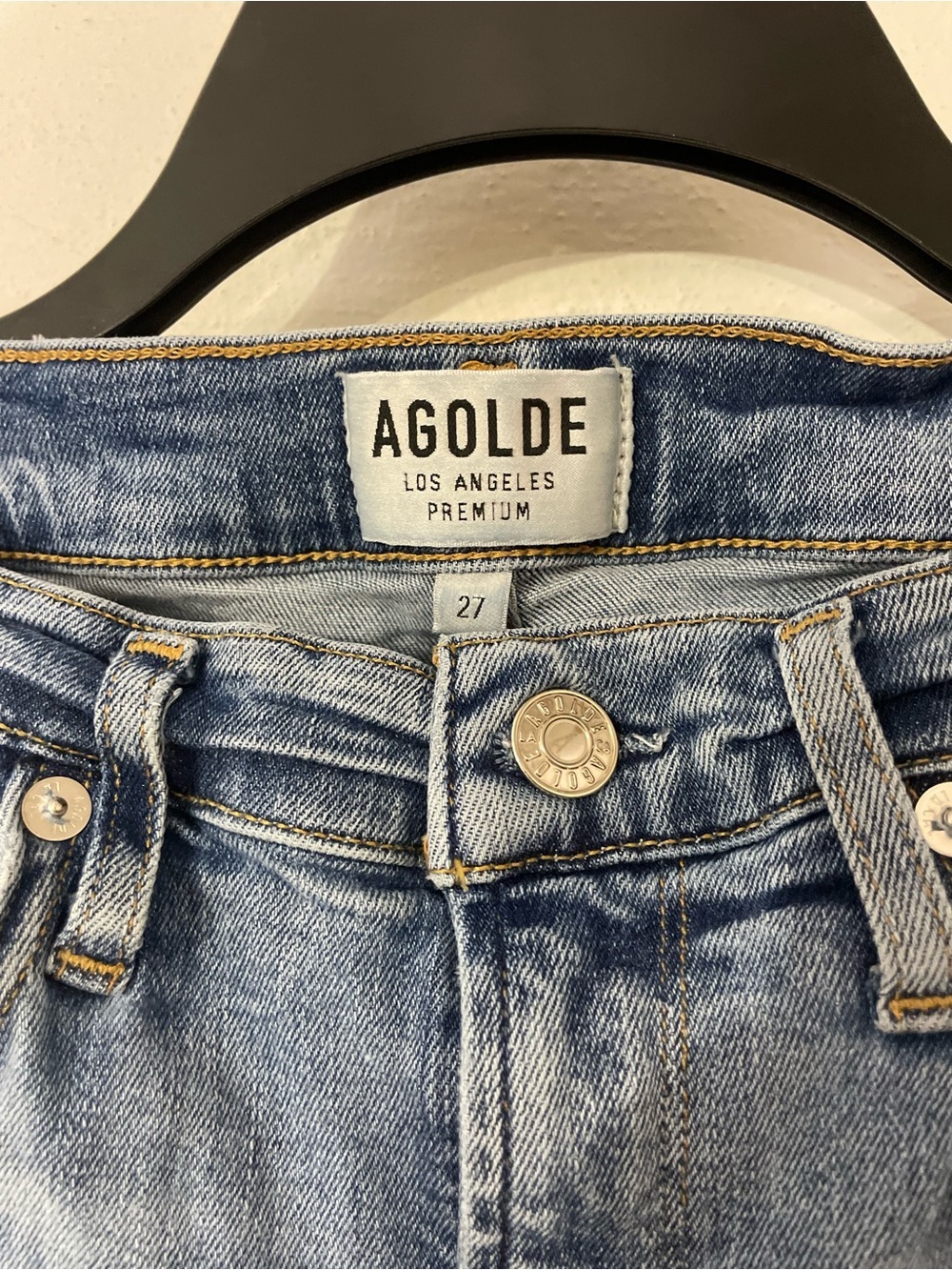 Agolde Distressed Medium Blue Skinny Jeans - Picture 2 of 3